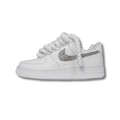 Af1 blancas con ropelaces y logo brillante