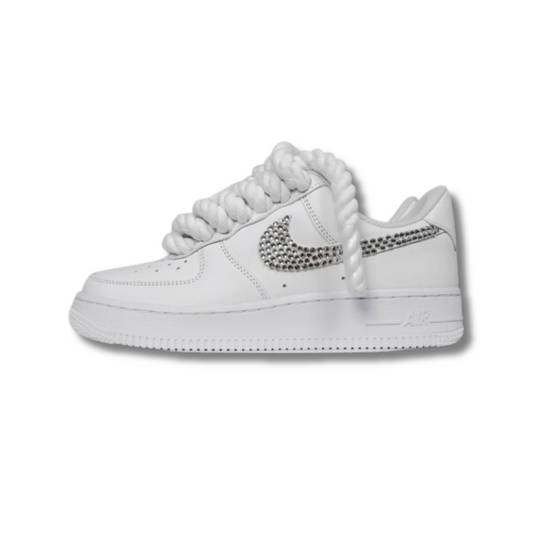 Af1 blancas con ropelaces y logo brillante
