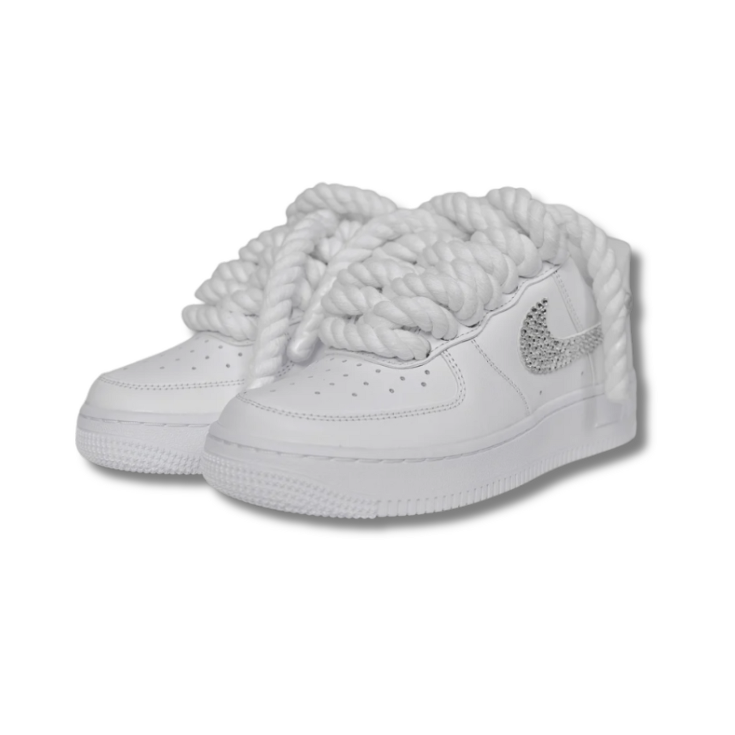 Af1 blancas con ropelaces y logo brillante