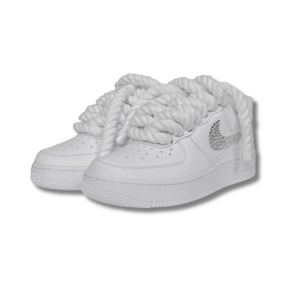 Af1 blancas con ropelaces y logo brillante